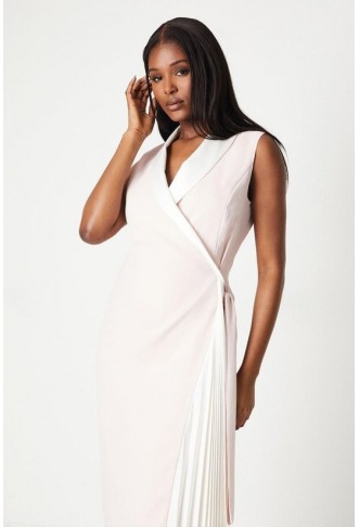 Satin Back Crepe Wrap Dress With Pleat Drape