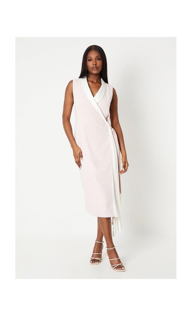 Satin Back Crepe Wrap Dress With Pleat Drape