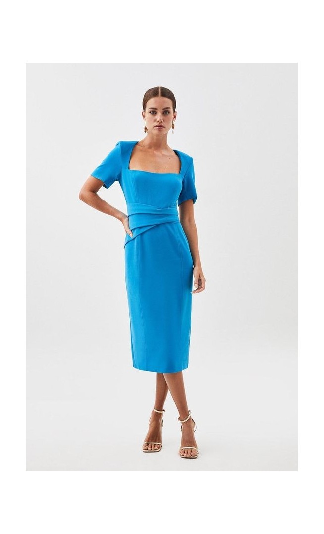 Petite Premium Crepe Square Neck Pencil Midi Dress