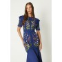 Embroidered Flute Hem Midi Dress With Lace Trim