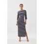 Petite Stripe 3/4 Sleeve Cotton Jersey Midi Dress