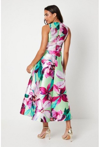 Plunge Waterfall Satin Twill Midi Dress