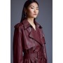 Tailored Faux Leather Belted Trench Coat