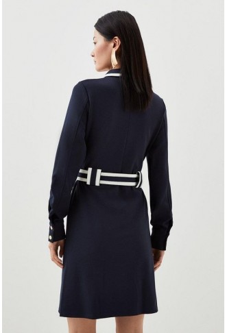 Collared Belted Ponte Jersey Dress