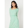 Petite Stripe Asymmetric Neck Long Sleeve Midi Dress