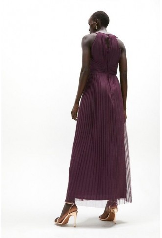 All Over Pleated Bridesmaid Maxi Dress