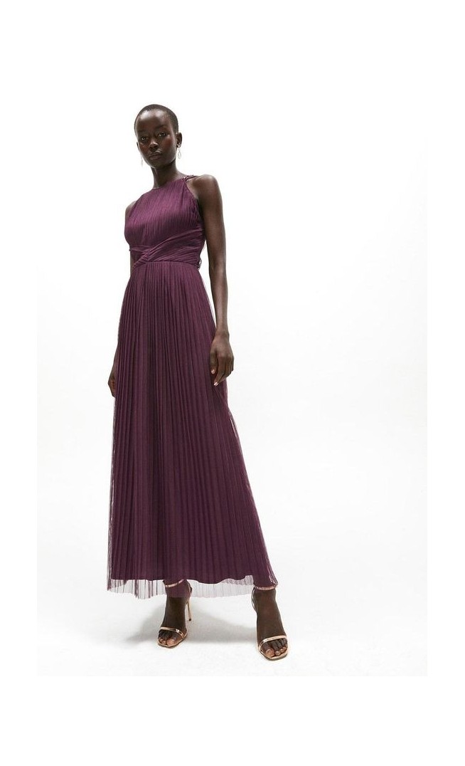 All Over Pleated Bridesmaid Maxi Dress