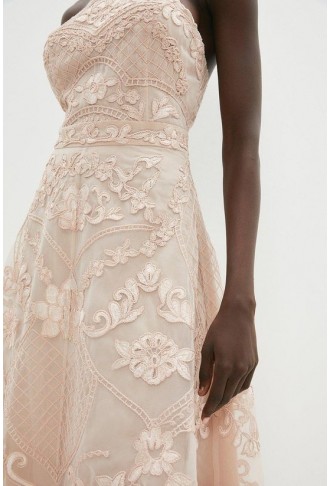 Halterneck Midi Dress In Cutwork Lace