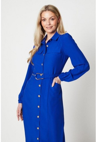 Heavy Crepe D-ring Belted Shirt Dress