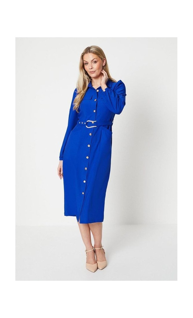 Heavy Crepe D-ring Belted Shirt Dress