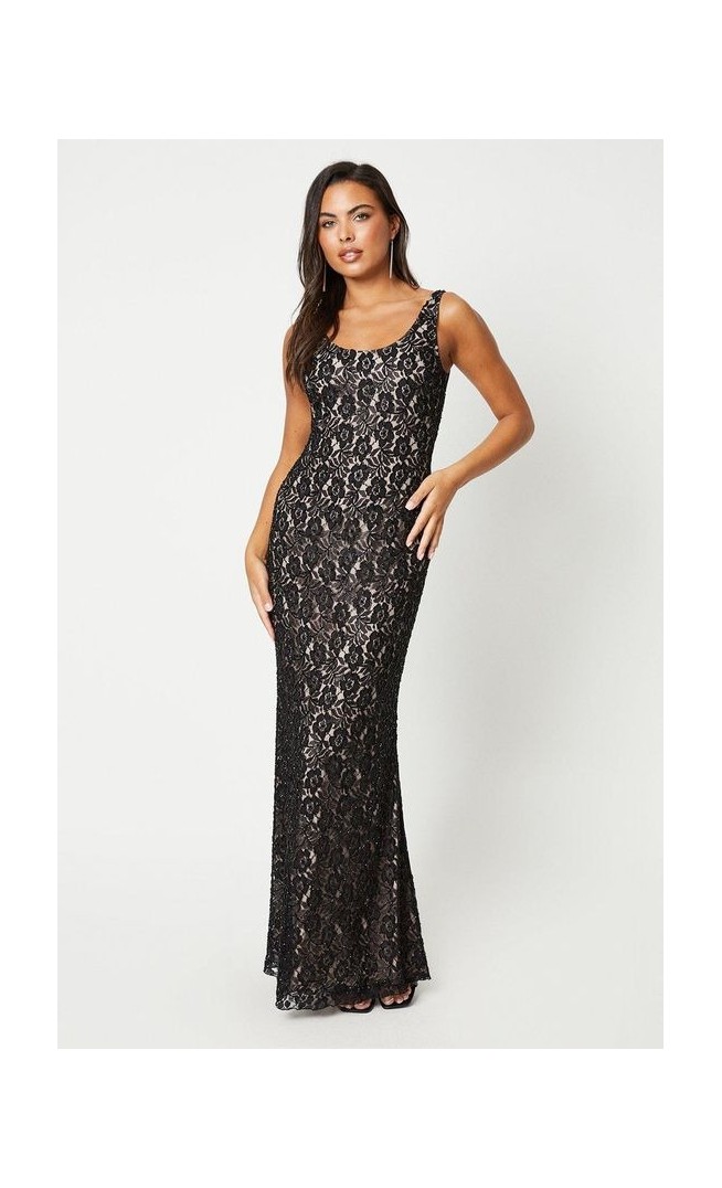 Embellished Lace Column Gown