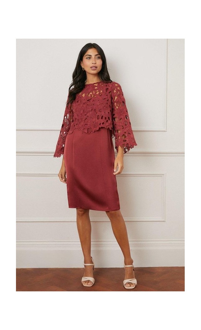 Petite Lace 2 In 1 Overlay Midi Dress