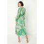 Green Floral Chiffon Trim Insert Sleeve Midaxi Dress