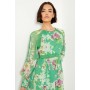 Green Floral Chiffon Trim Insert Sleeve Midaxi Dress