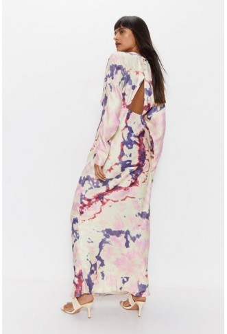 Marble Print Premium Satin Batwing Dress