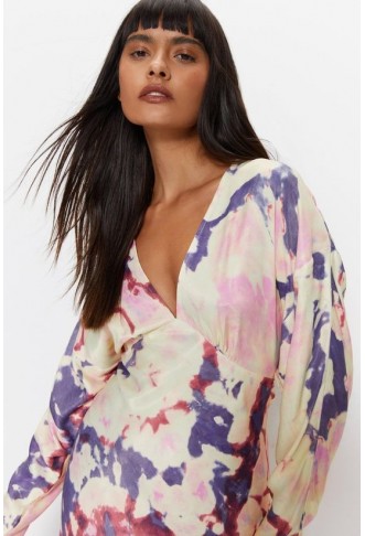 Marble Print Premium Satin Batwing Dress