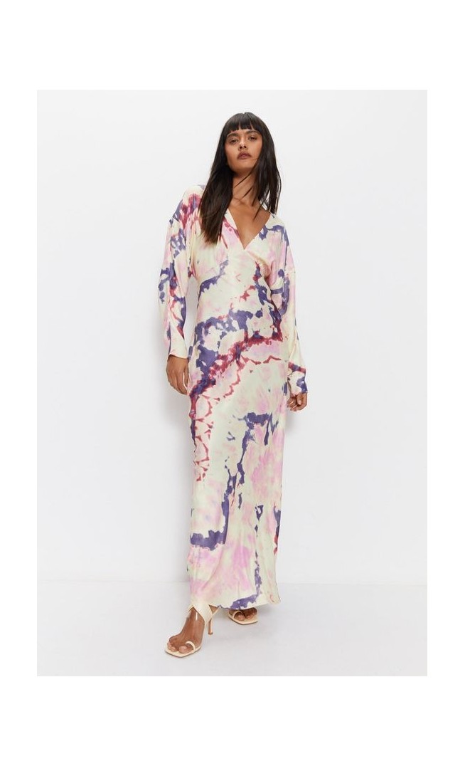 Marble Print Premium Satin Batwing Dress