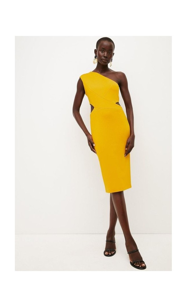 Italian Structured Stretch Asymmetric Midi Dress