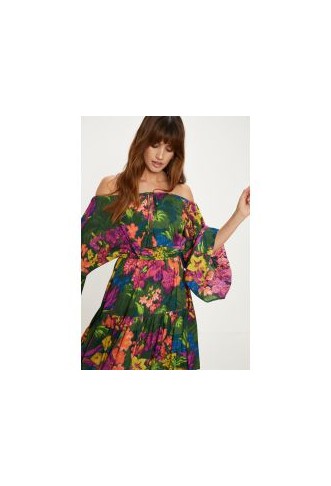 Floral Off-Shoulder A-Line Mini Smock Dress with Ruffles