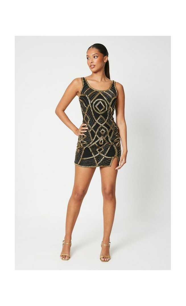 Debut London by Coast Geometric Embellished Strappy Mini Dress