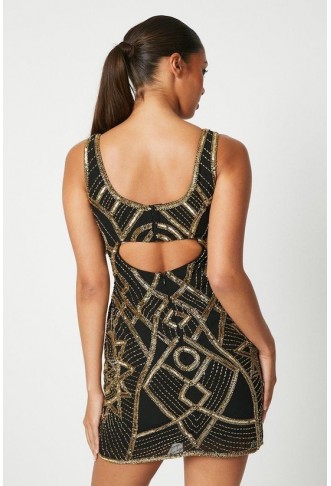 Debut London by Coast Geometric Embellished Strappy Mini Dress