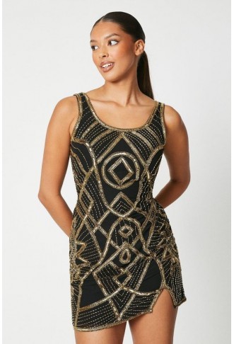 Debut London by Coast Geometric Embellished Strappy Mini Dress