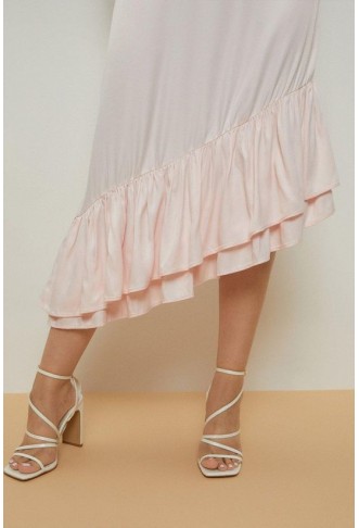 Petite Plain Satin Tiered Midi Dress