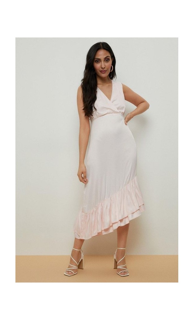 Petite Plain Satin Tiered Midi Dress