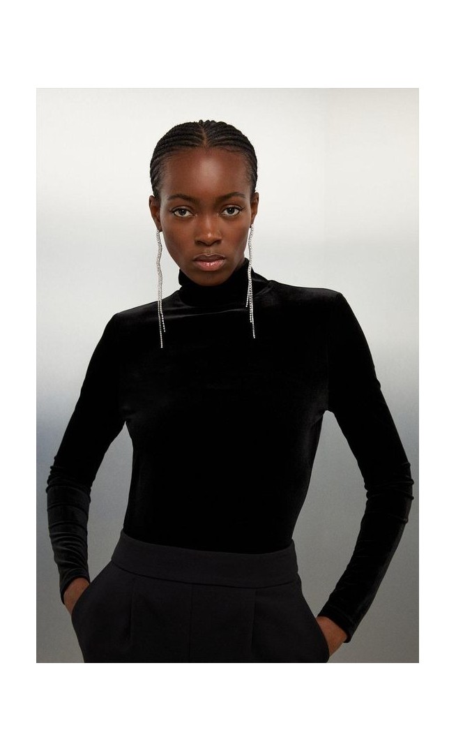 Velvet Jersey Turtleneck Bodysuit