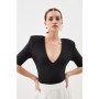 Petite V Neck Bandage Knit Bodysuit