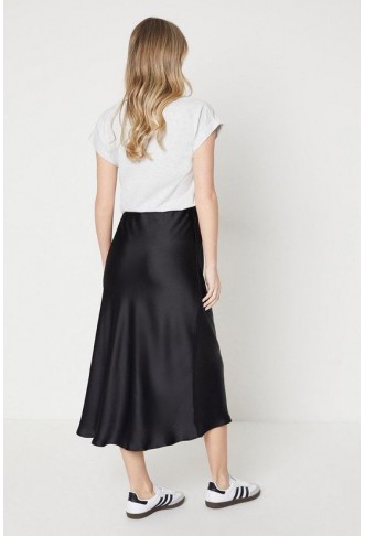 Petite Plain Satin Bias Midi Skirt