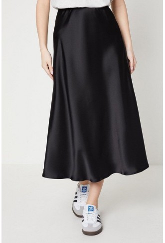 Petite Plain Satin Bias Midi Skirt