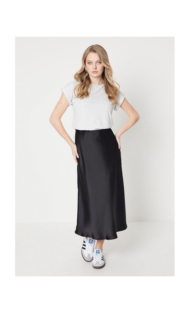 Petite Plain Satin Bias Midi Skirt