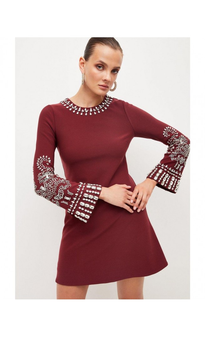 Embellished Detail Figure Form Crepe Mini Dress