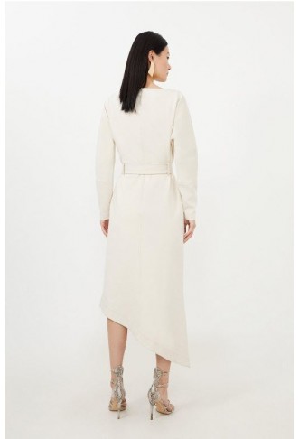 Cream Petite Waterfall Hem Belted Ponte Jersey Maxi Dress