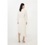 Cream Petite Waterfall Hem Belted Ponte Jersey Maxi Dress