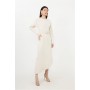 Cream Petite Waterfall Hem Belted Ponte Jersey Maxi Dress