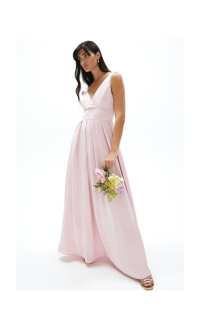 Full Skirted Satin Bridesmaid Maxi Dress