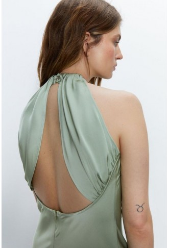 Satin Halter Neck Backless Maxi Slip Dress