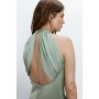 Satin Halter Neck Backless Maxi Slip Dress