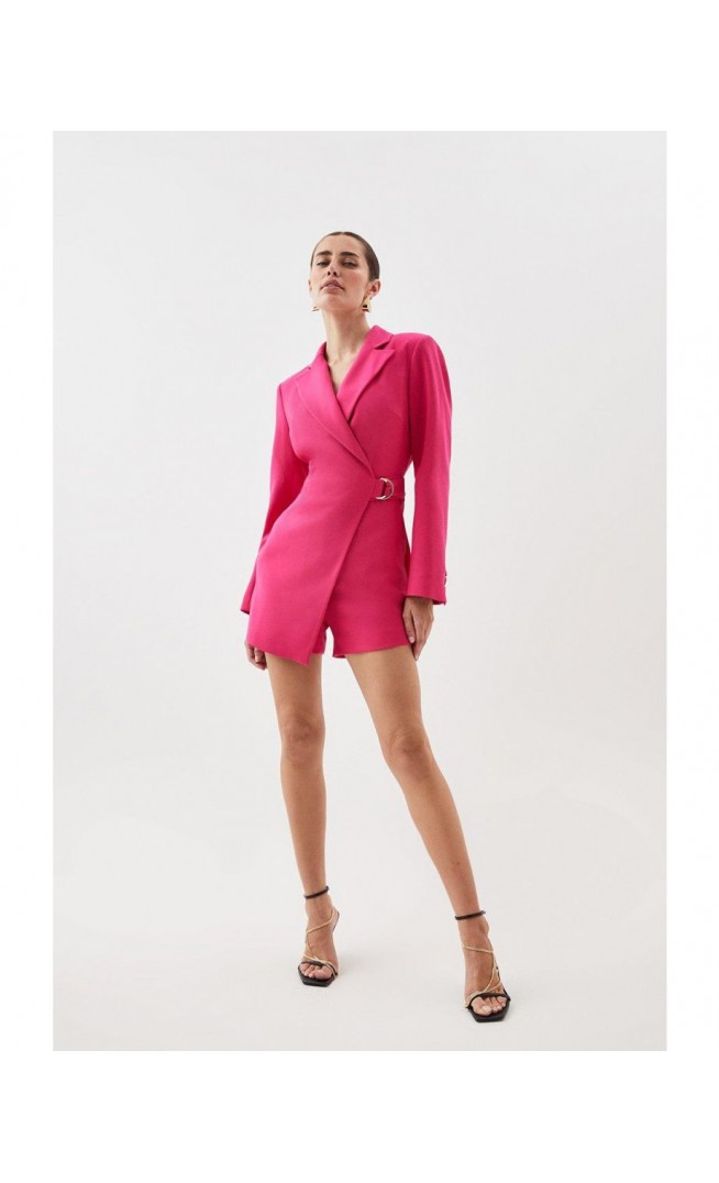 Compact Stretch Tailored Tie Detail Blazer Playsuit