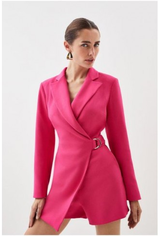 Compact Stretch Tailored Tie Detail Blazer Playsuit