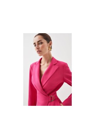 Compact Stretch Tailored Tie Detail Blazer Playsuit