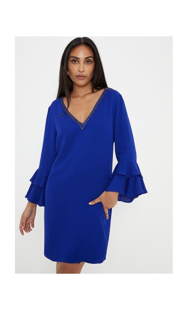 Petite Embellished Ruffle Sleeve Shift Dress