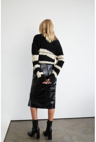 High Shine Crackle Faux Leather Pencil Skirt