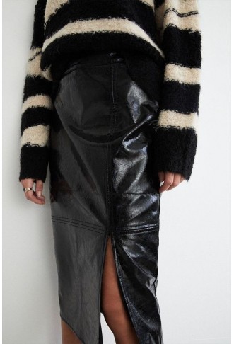 High Shine Crackle Faux Leather Pencil Skirt