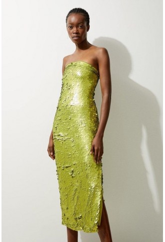 Sequin Bandeau Woven Midi Dress