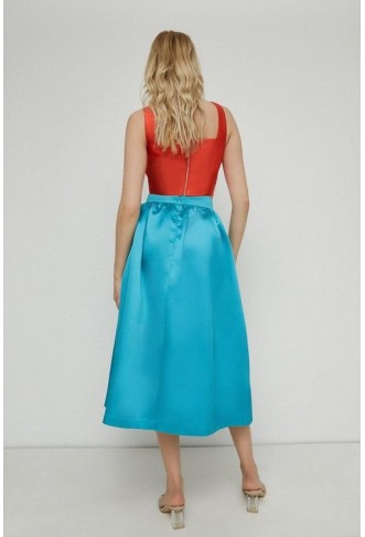 Satin Twill Midi Full Skirt