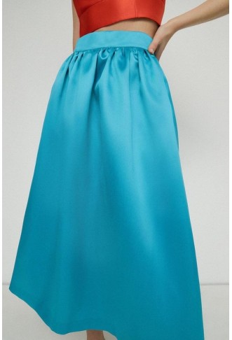 Satin Twill Midi Full Skirt