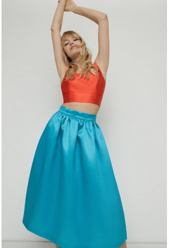 Satin Twill Midi Full Skirt